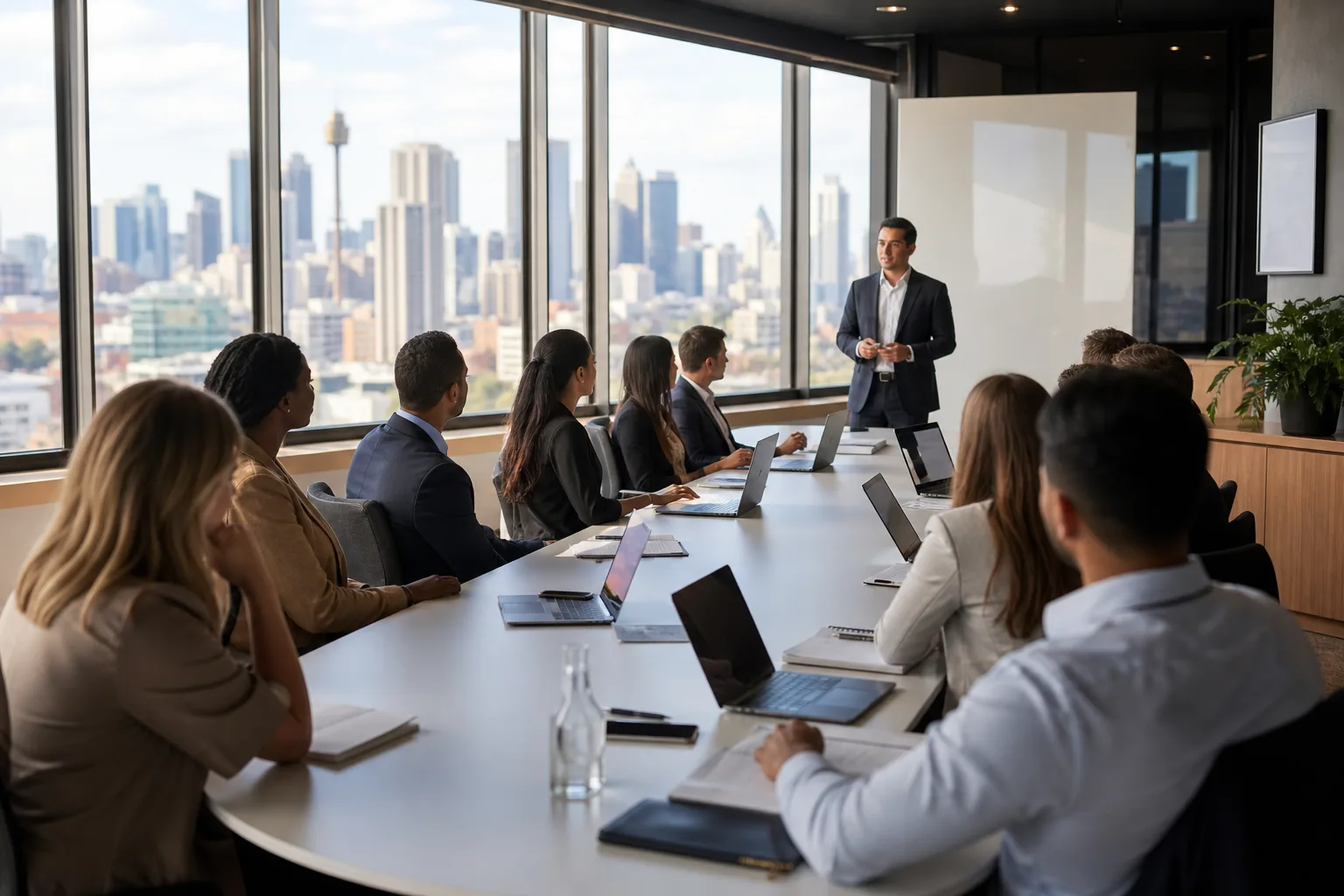 Property professionals seated around a conference table during a team CPD training session in a modern agency office